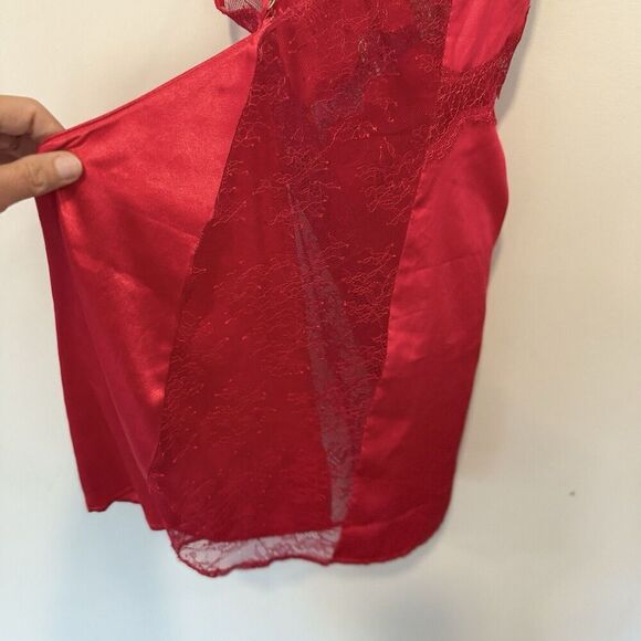 Victoria's Secret Red Slip Dress With Lace Cutouts Size Large 1185 - Picture 10 of 11
